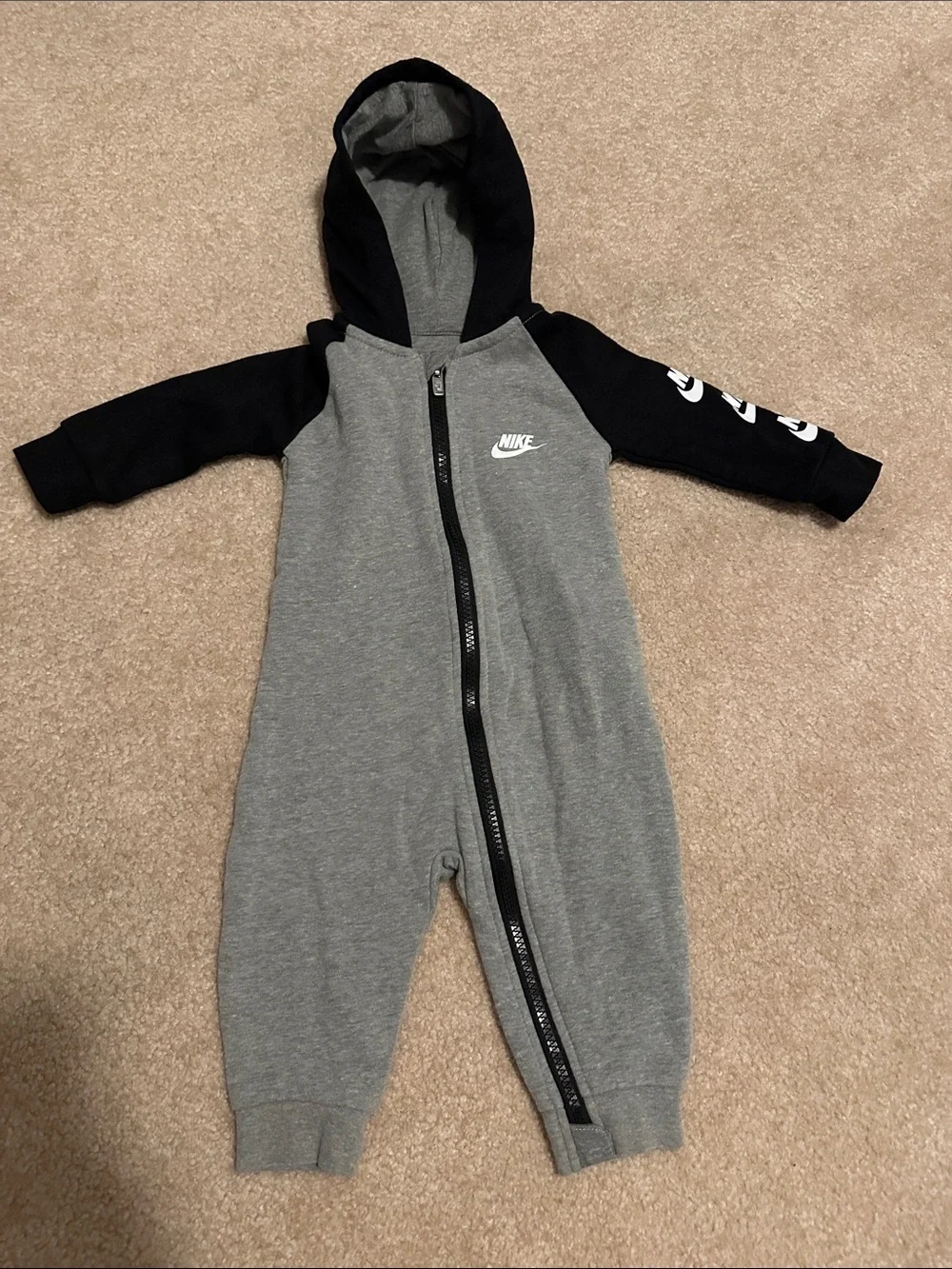 Nike Grey and Black Hooded Toddler One-Piece